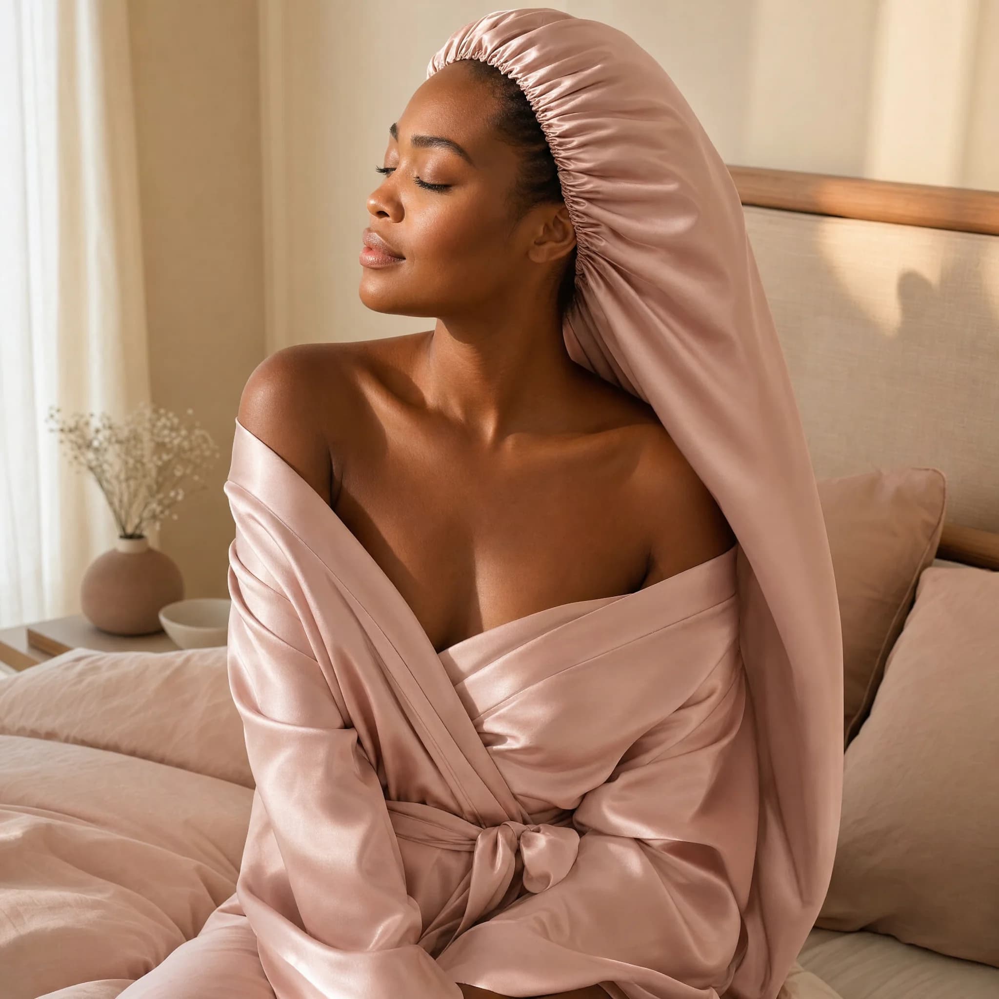 Blush Silk Bonnet folded for a soft product detail view