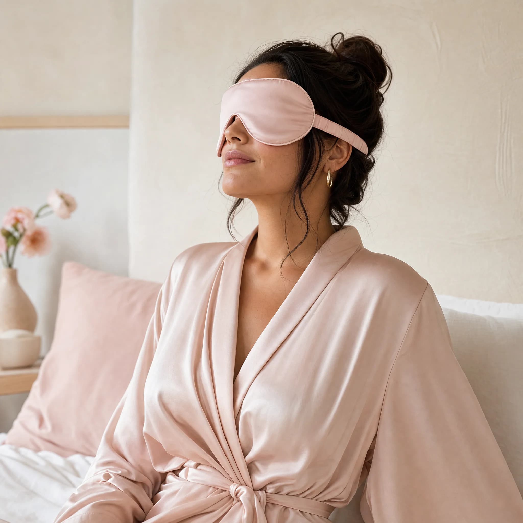 Blush Silk Eye Mask arranged for a product detail view