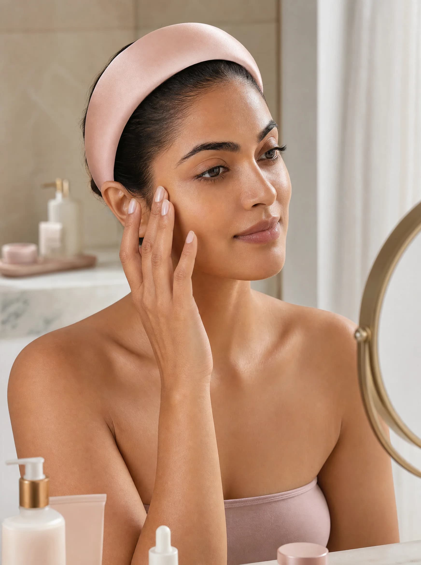 Bandeau en soie dans une scene lumineuse de soin Smoothday
