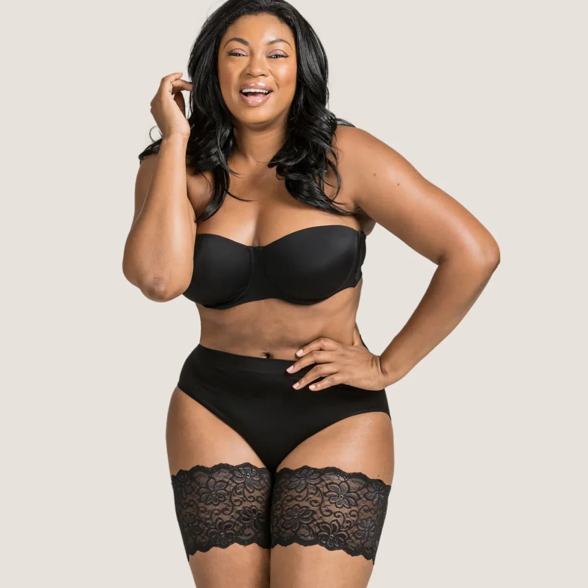 Adult model wearing black lace Glide Bands